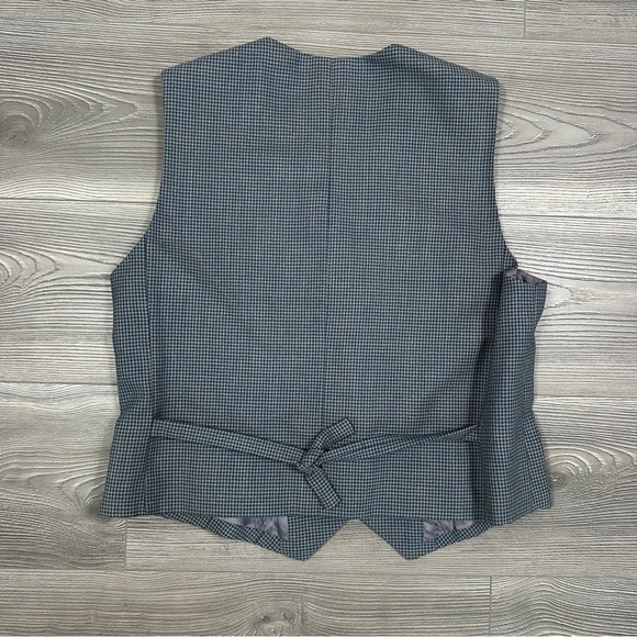 Vintage Style Blue Gray Houndstooth Vest Gold Button Academia Look Size M - Picture 5 of 7